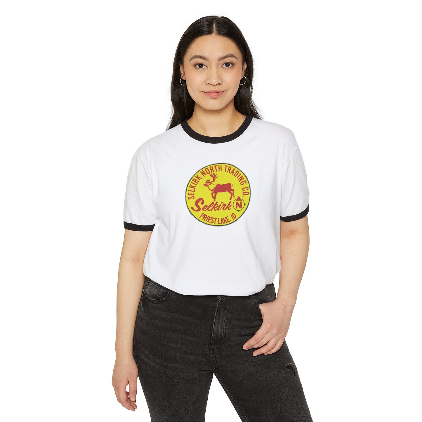 Vintage Caribou Patch - Unisex Cotton Ringer Tee