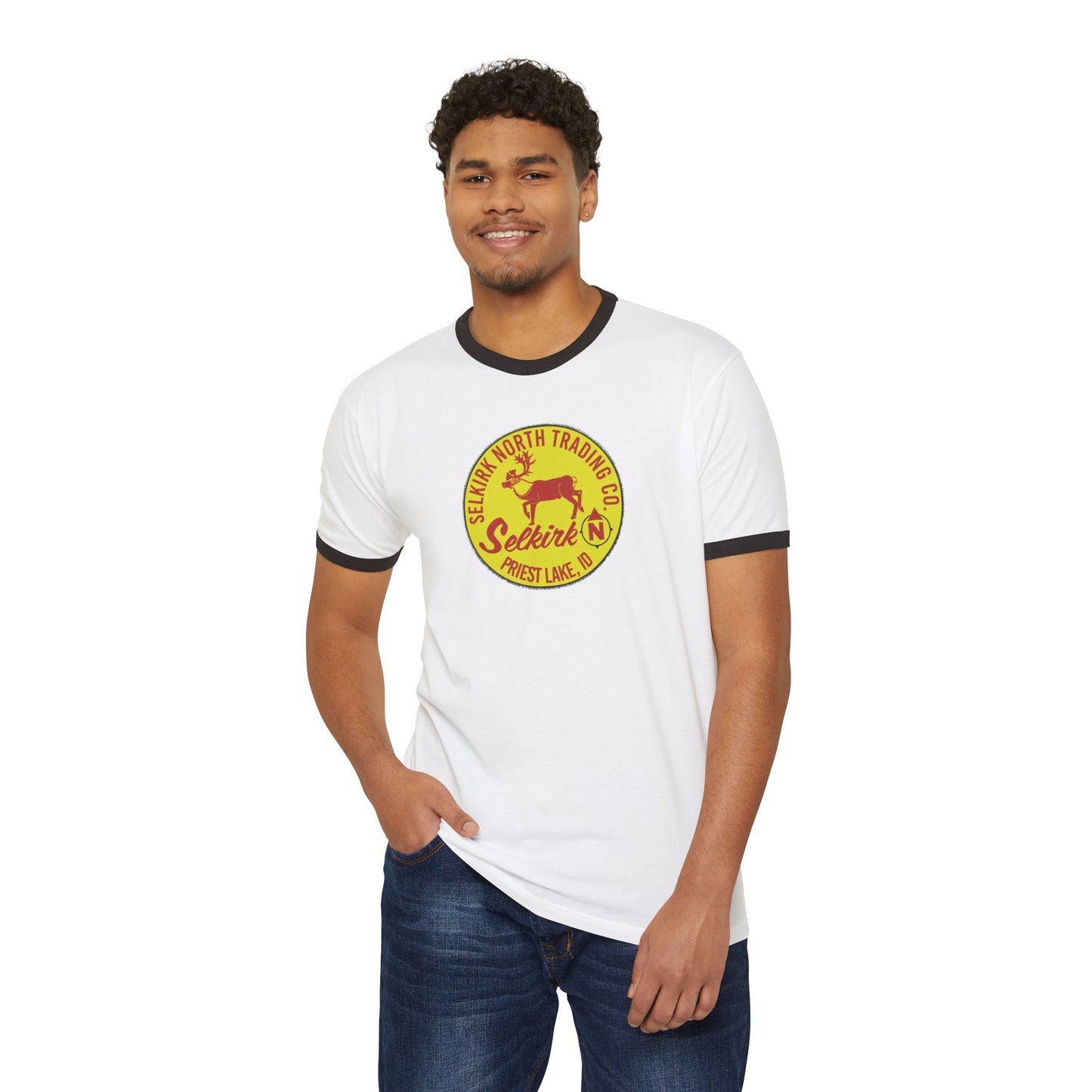 Vintage Caribou Patch - Unisex Cotton Ringer Tee