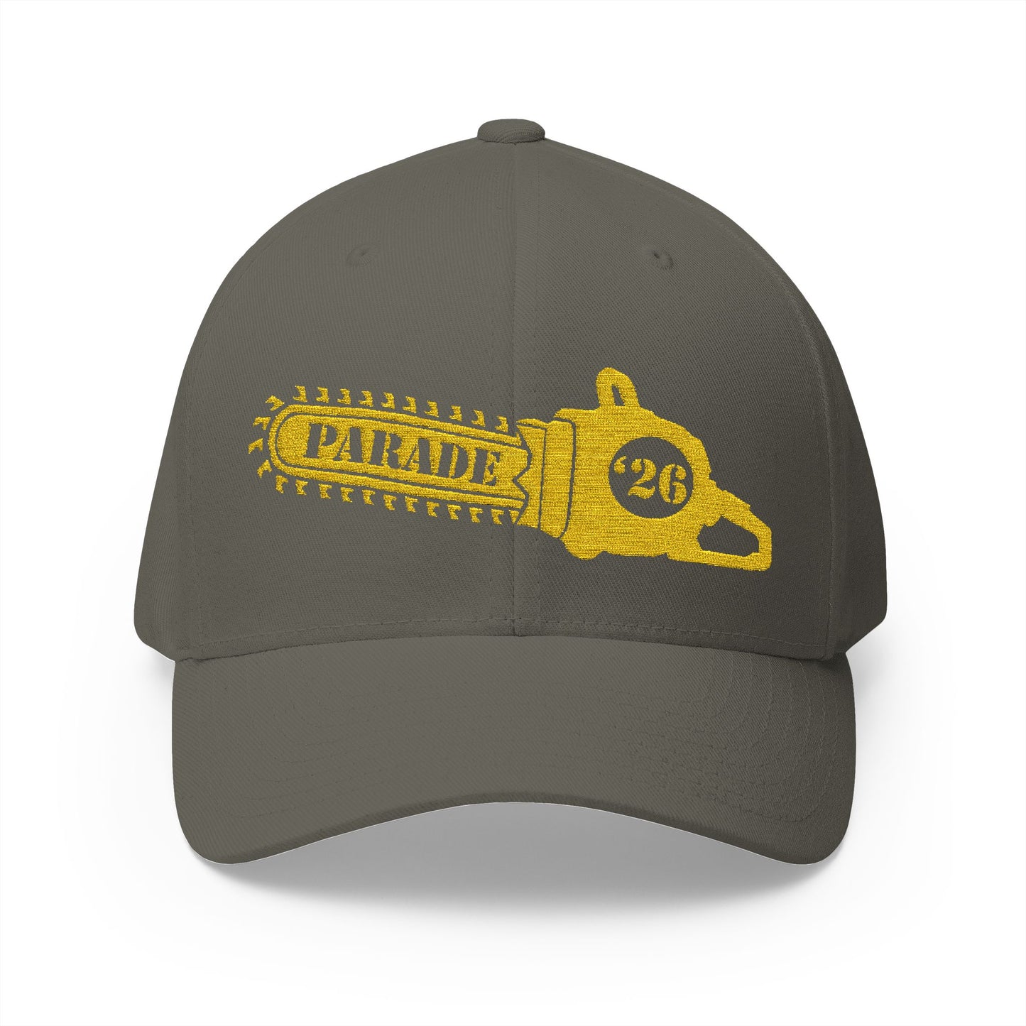 Chainsaw Icon Embroidered Cap — Flexfit Yellow Logo Hat