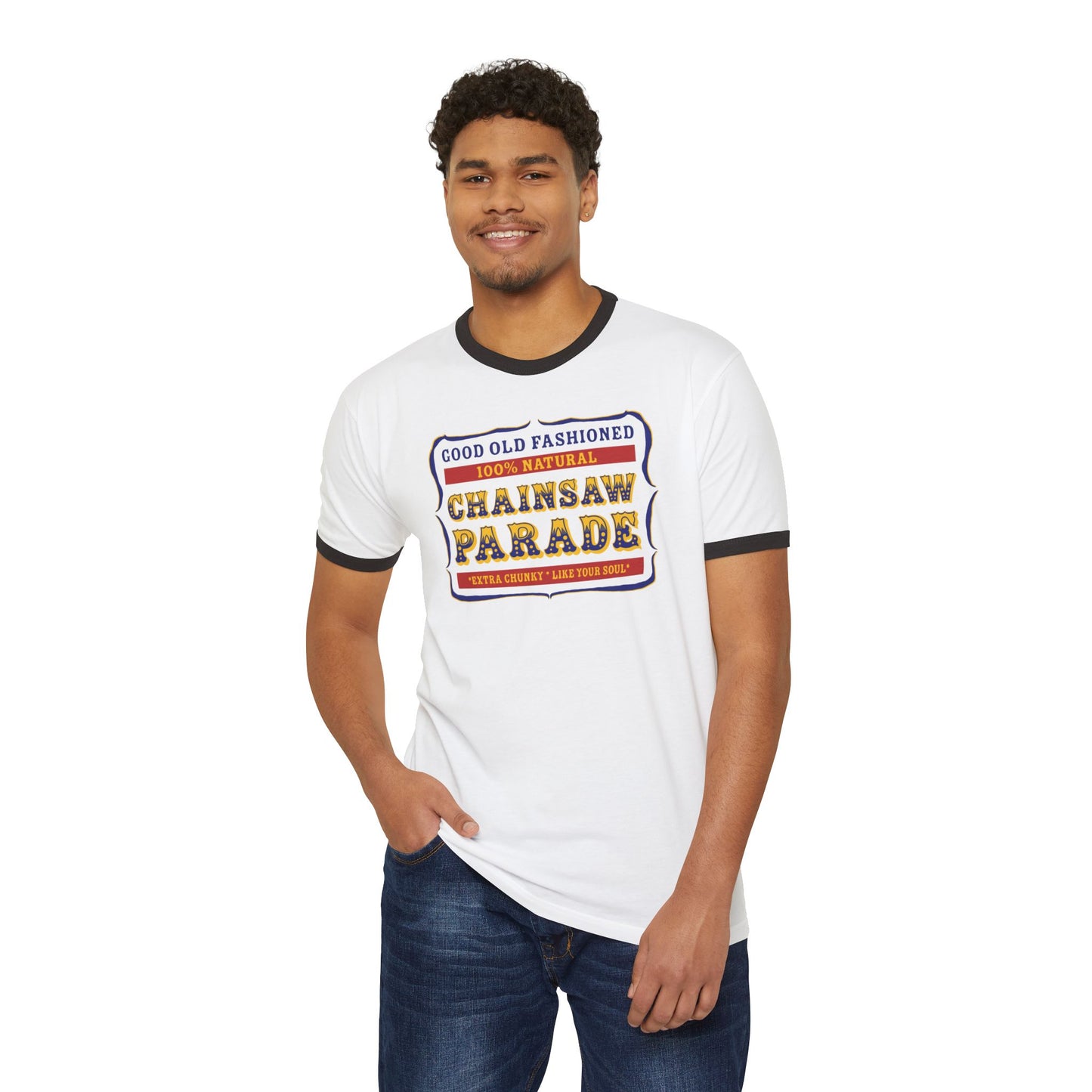 100% Natural PB Label - Unisex Cotton Ringer T-Shirt