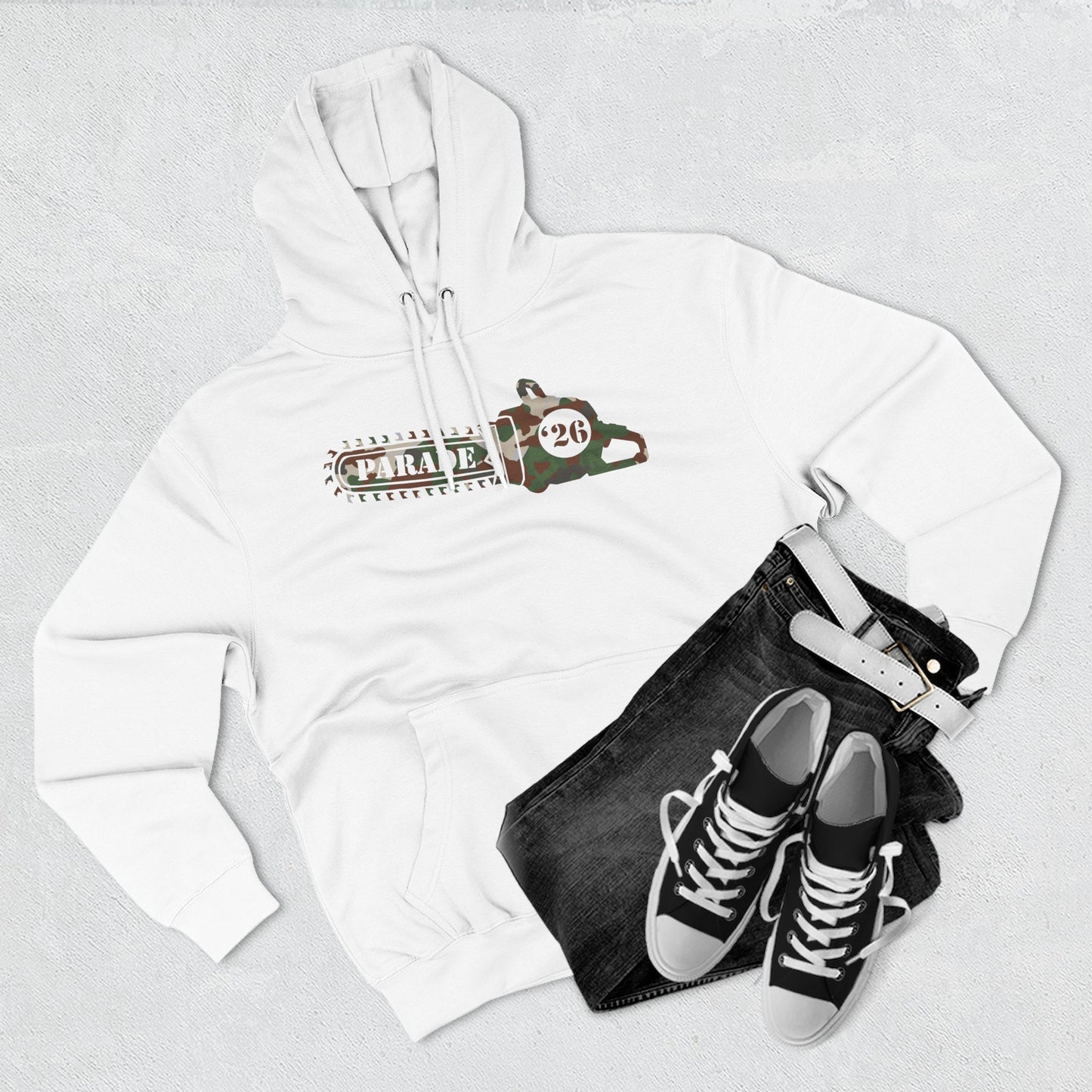 Chainsaw Icon | Stealthy Camo Logo  — Fleece Thee-Panel Pullover Hoodie
