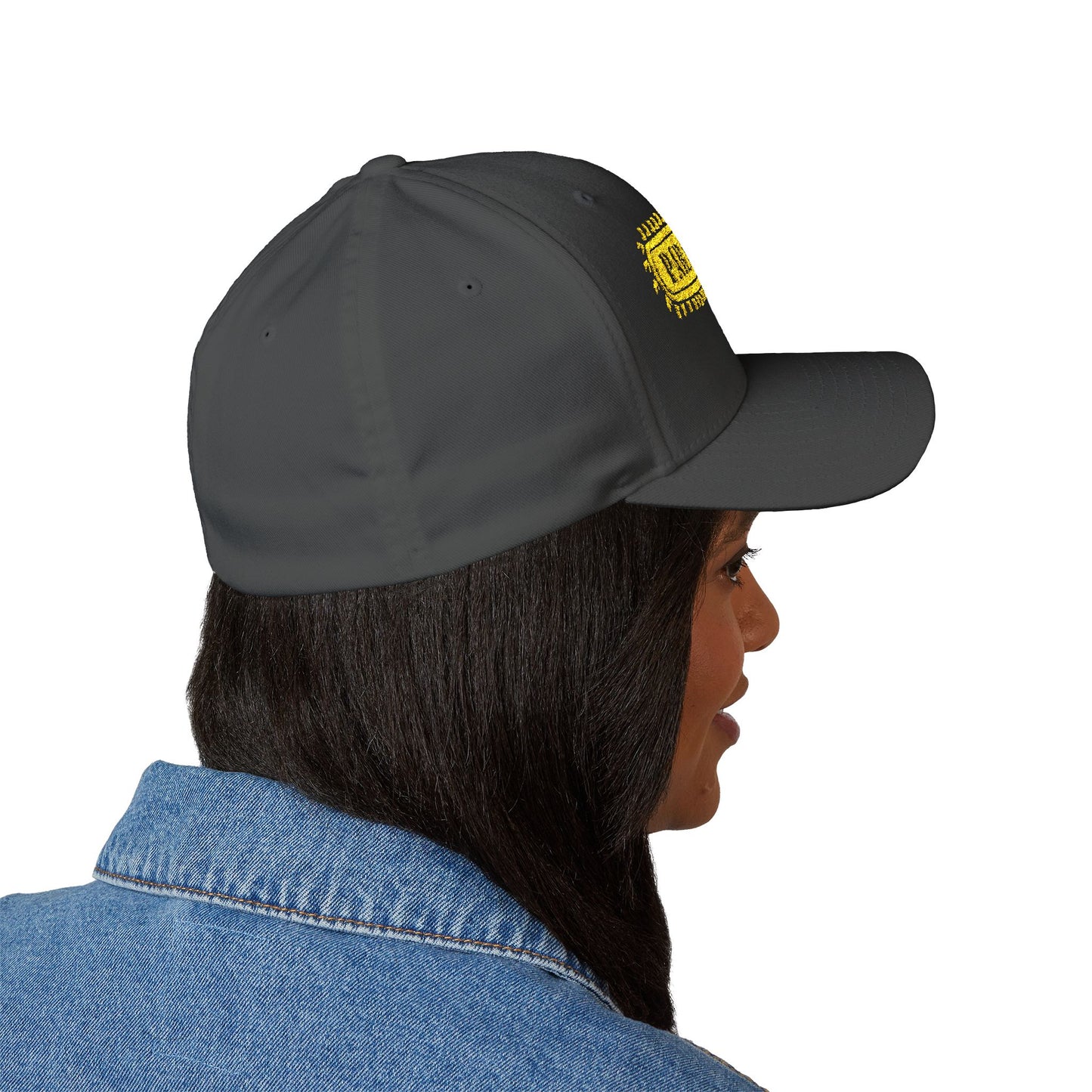 Chainsaw Icon Embroidered Cap — Flexfit Yellow Logo Hat