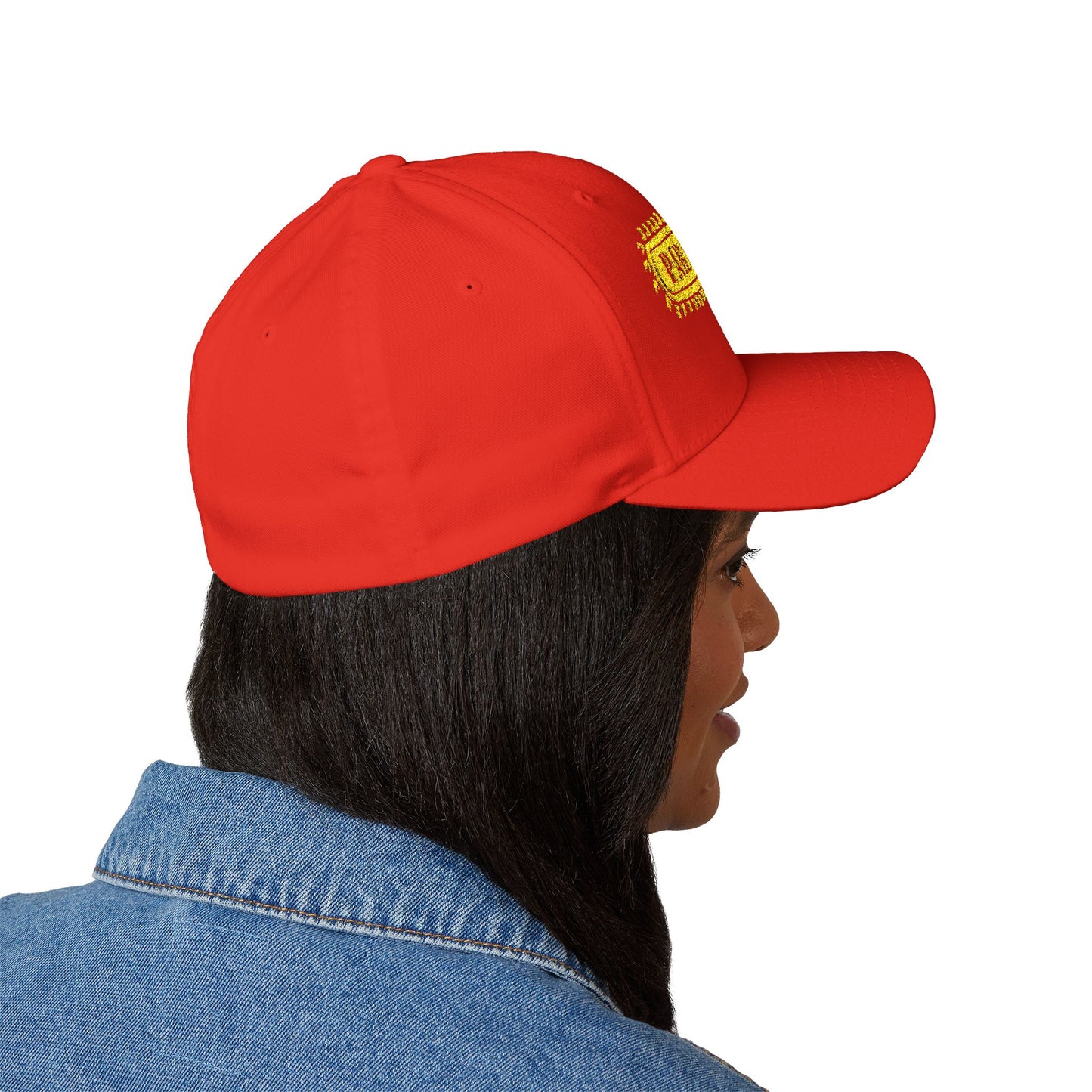 Chainsaw Icon Embroidered Cap — Flexfit Yellow Logo Hat
