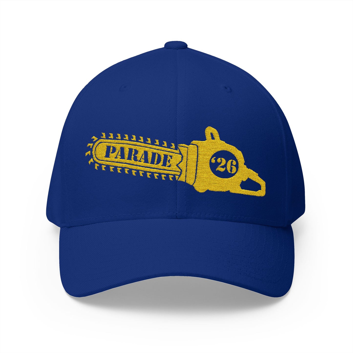 Chainsaw Icon Embroidered Cap — Flexfit Yellow Logo Hat