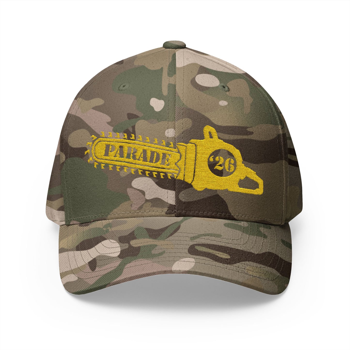 Chainsaw Icon Embroidered Cap — Flexfit Yellow Logo Hat