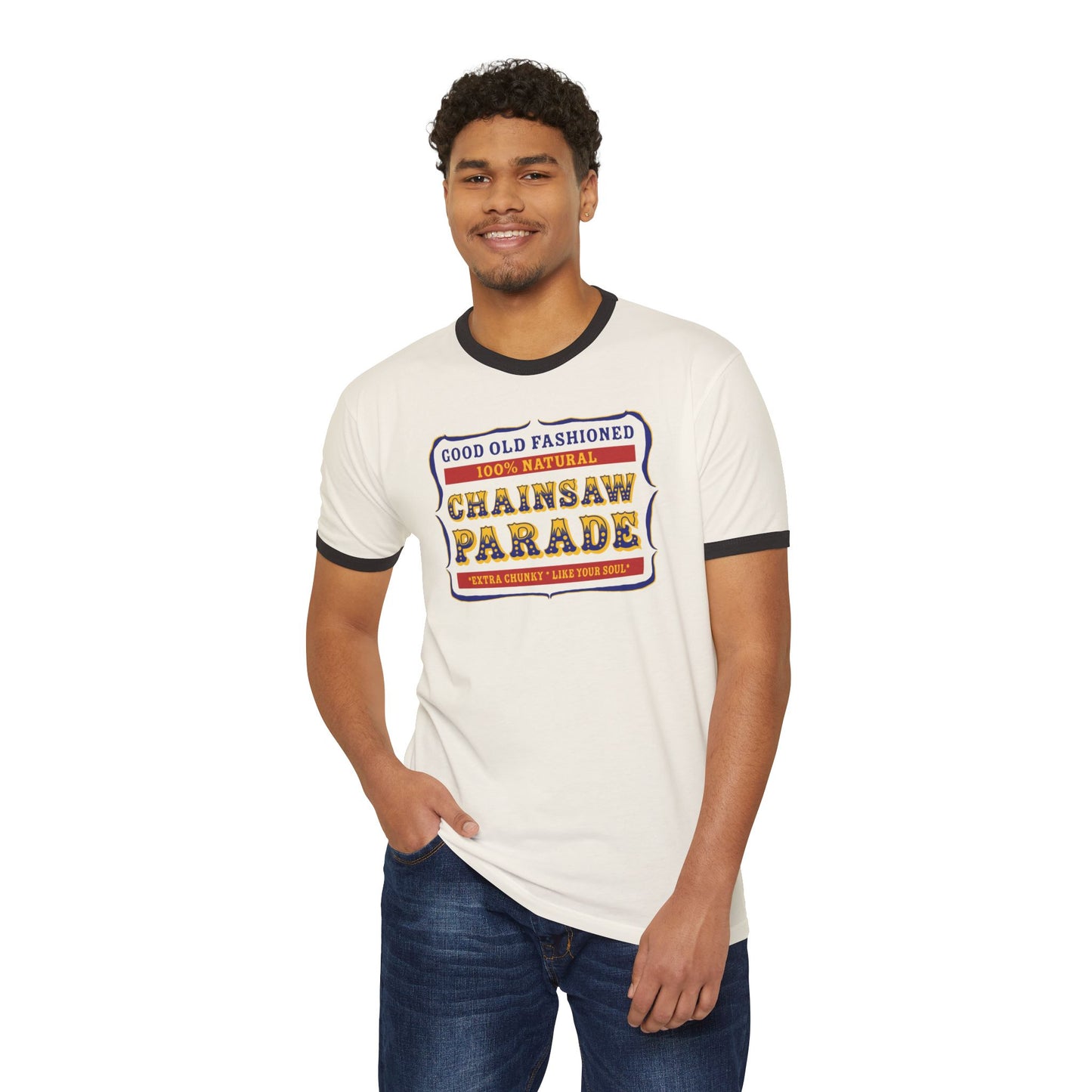 100% Natural PB Label - Unisex Cotton Ringer T-Shirt