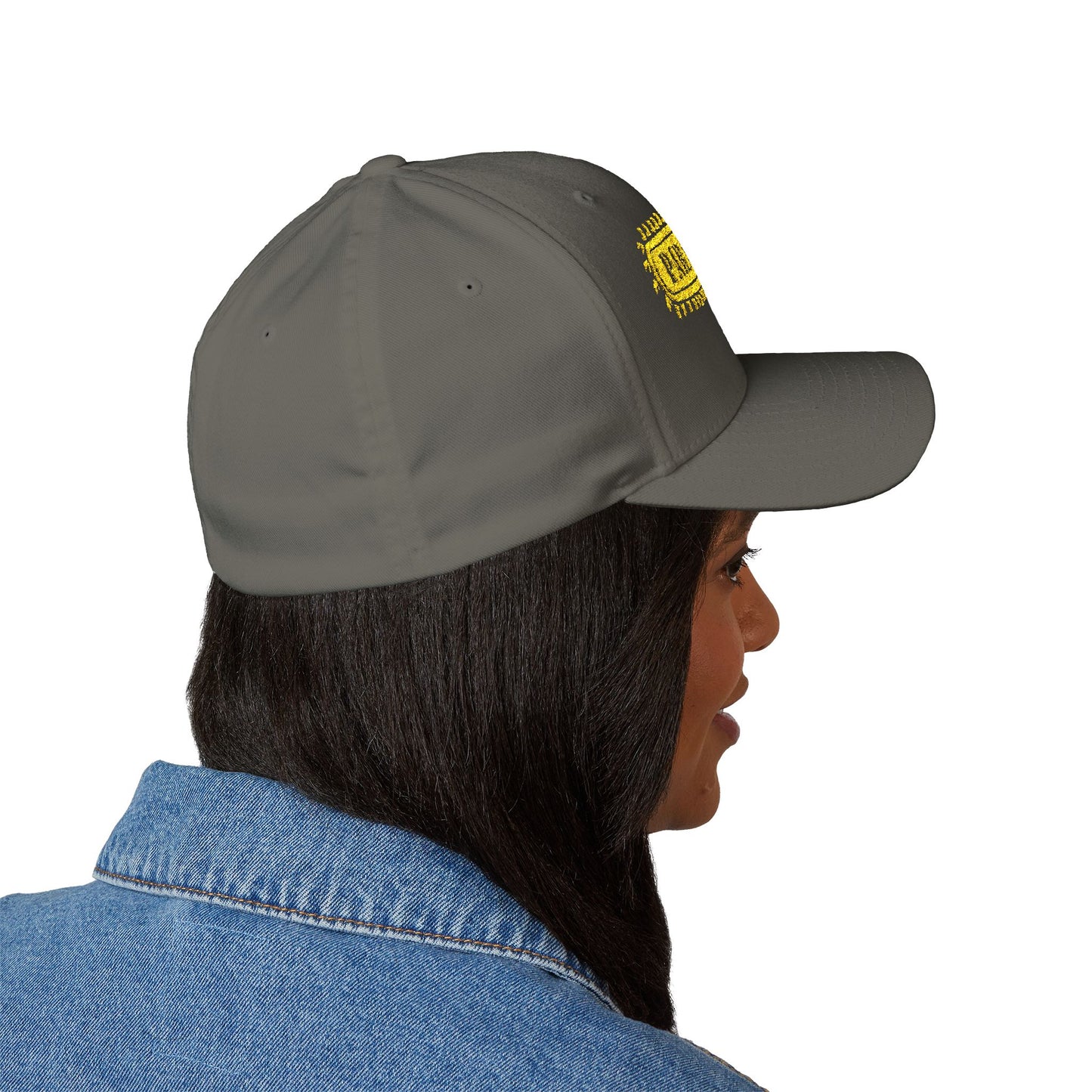 Chainsaw Icon Embroidered Cap — Flexfit Yellow Logo Hat