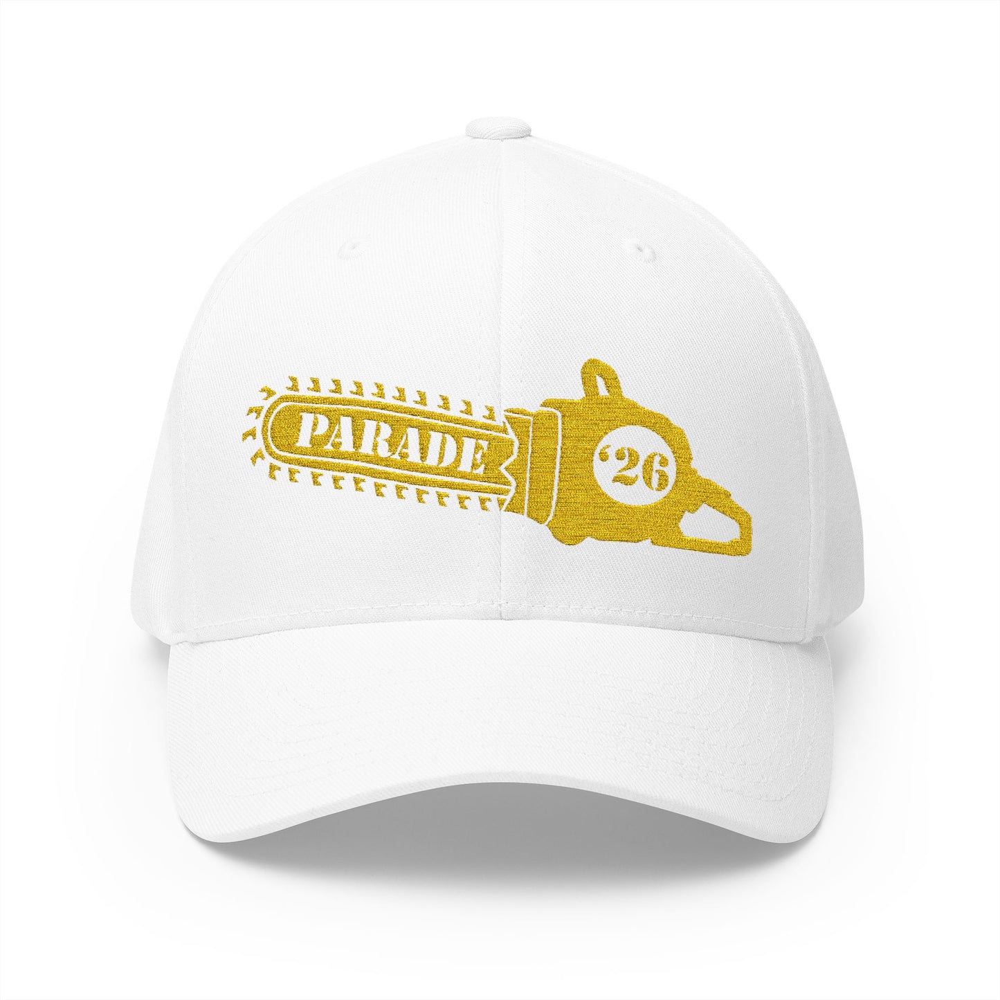 Chainsaw Icon Embroidered Cap — Flexfit Yellow Logo Hat