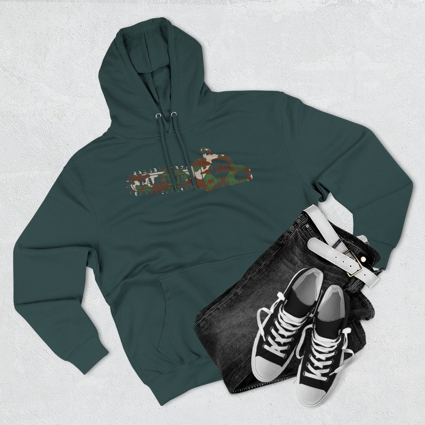 Chainsaw Icon | Stealthy Camo Logo  — Fleece Thee-Panel Pullover Hoodie